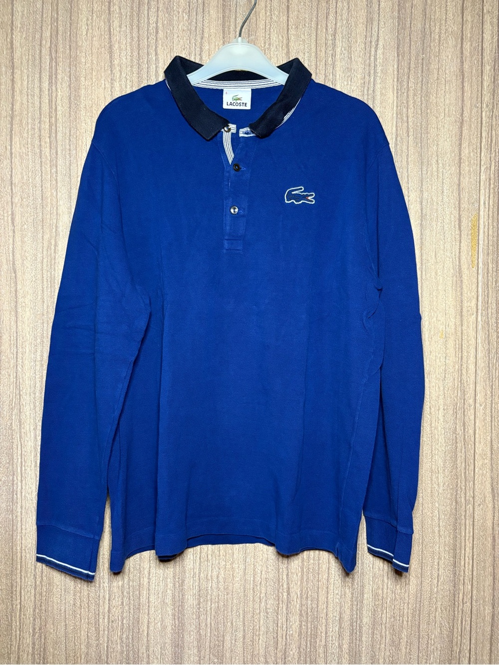Lacoste Long Sleeve Polo in Royal Blue with Black Collar Trim Size 6